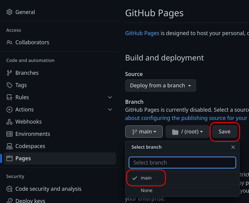 Github Pages aktivieren