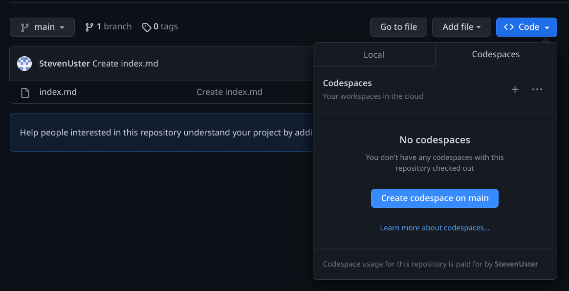 Github Codespace anlegen