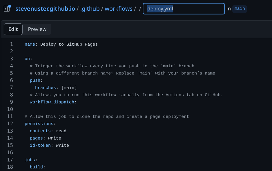 GitHub deploy.yml erstellen